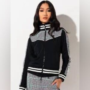 CHAMPIONS women's bomber jacket with checkered and striped pattern, size S/P
